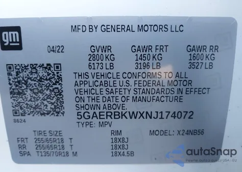 2022 Buick Enclave Fwd Essence from USA, damaged, VIN 5GAERBKWXNJ174072